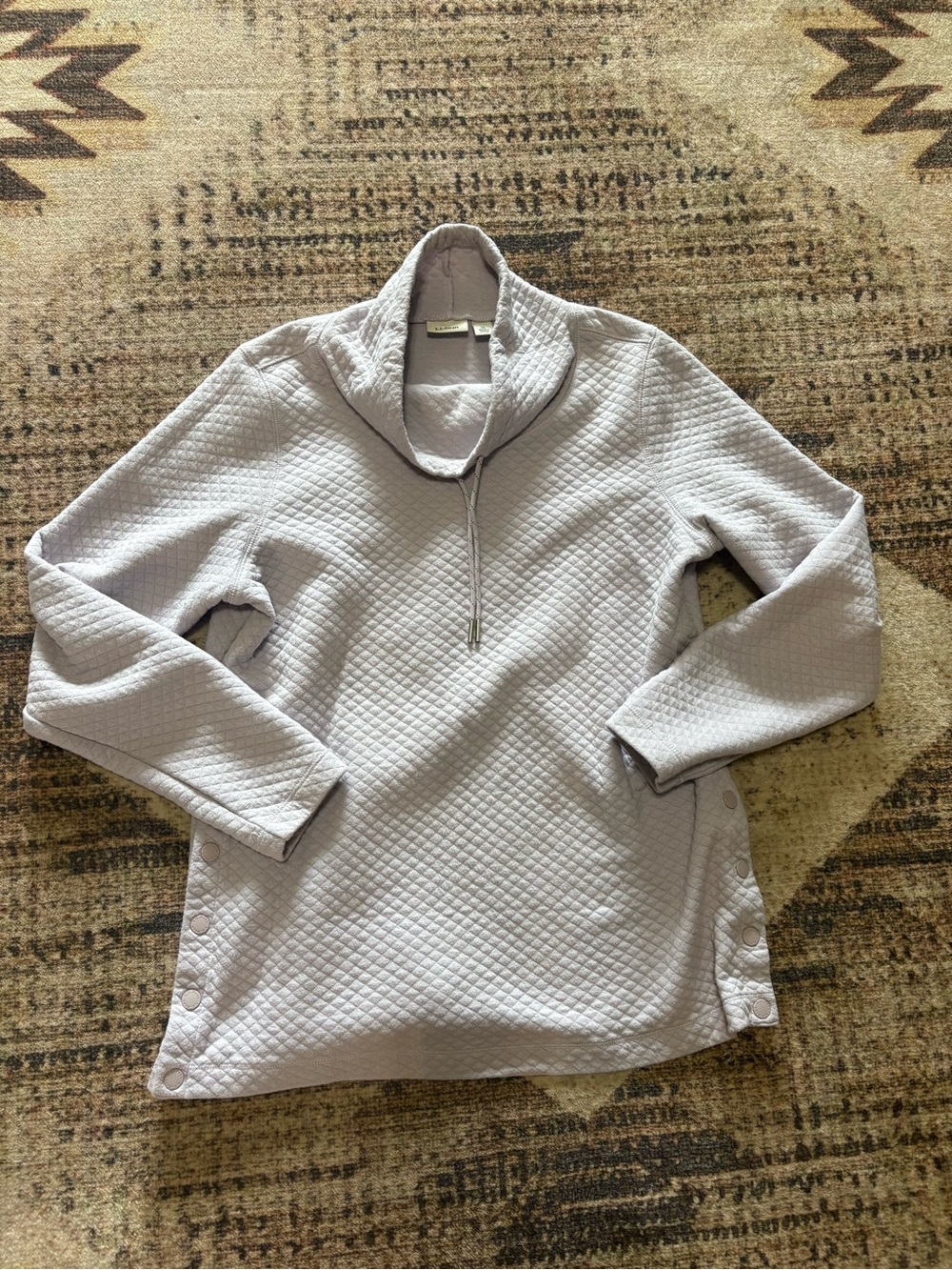 LL Bean Quilted Funnel Neck Pullover Lavender Snap Side Vents Size Medium